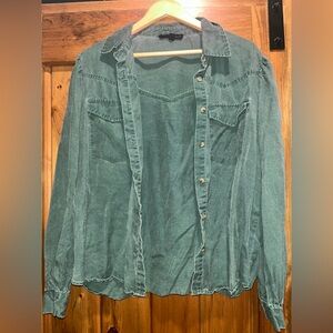 Dark Green Washed Button-Up Shirt
